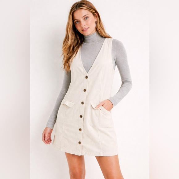 American Eagle Outfitters Dresses & Skirts - American Eagle Corduroy Mini Dress White Cream Button Front Sleeveless Size L